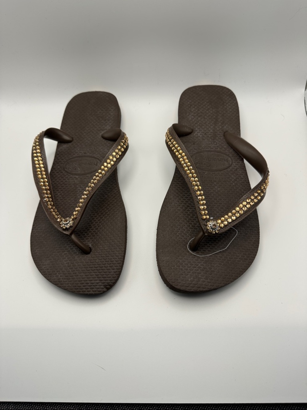 Havaianas Brown Flip Flops with Swarovski Crystals